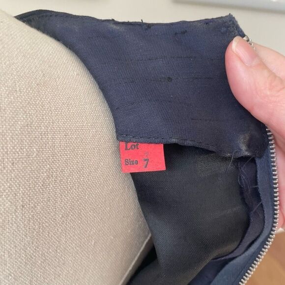 Vintage Mix & Match Dark Blue Sheath Dress Long Blazer Ivory Trim XS - Picture 13 of 13